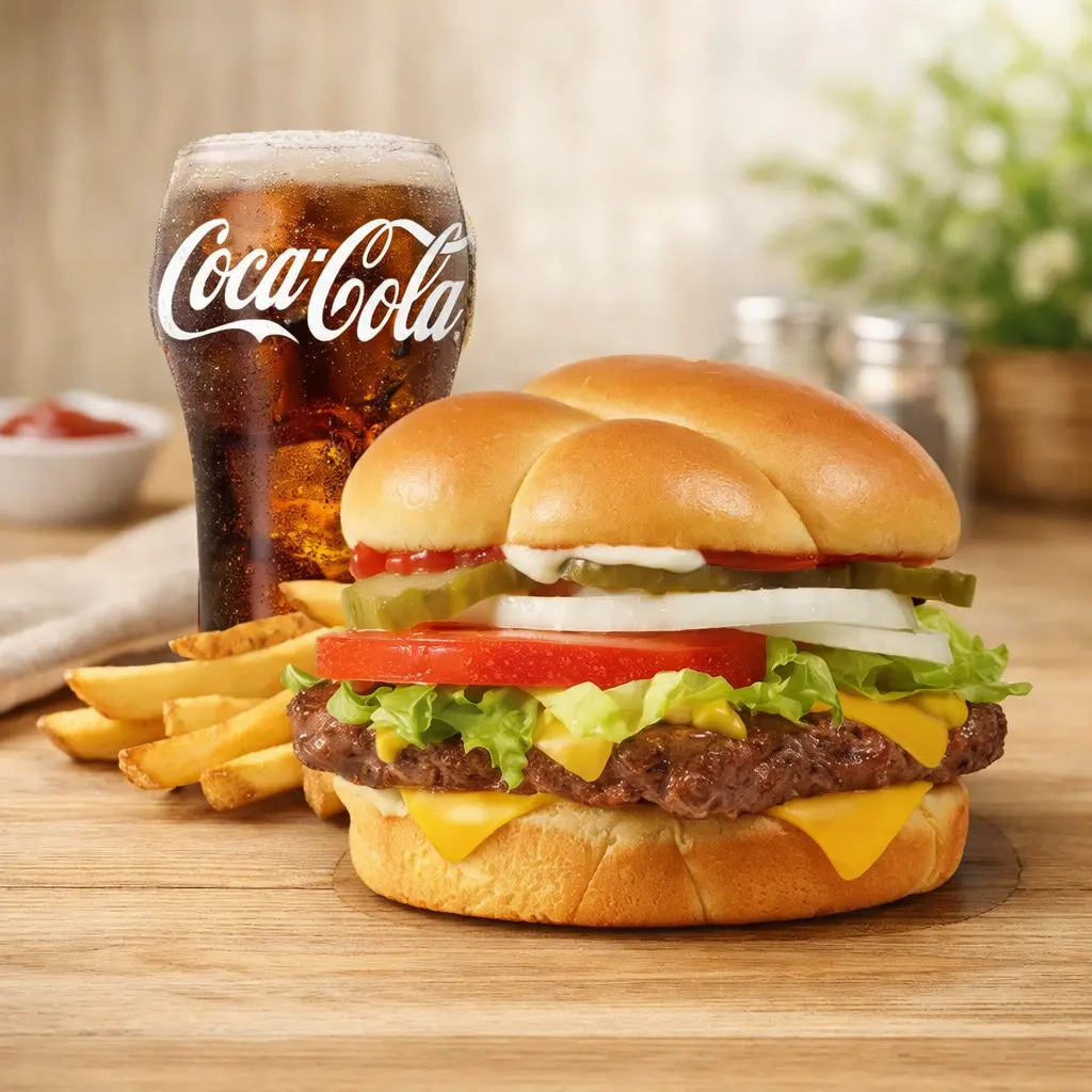Wendy's Menu with Prices, Calories & Nutrition 2026 14 A Wendy’s Dave’s combo featuring a fresh beef burger with lettuce, tomato, pickles, onion, and cheese, served with crispy fries and a soft drink.