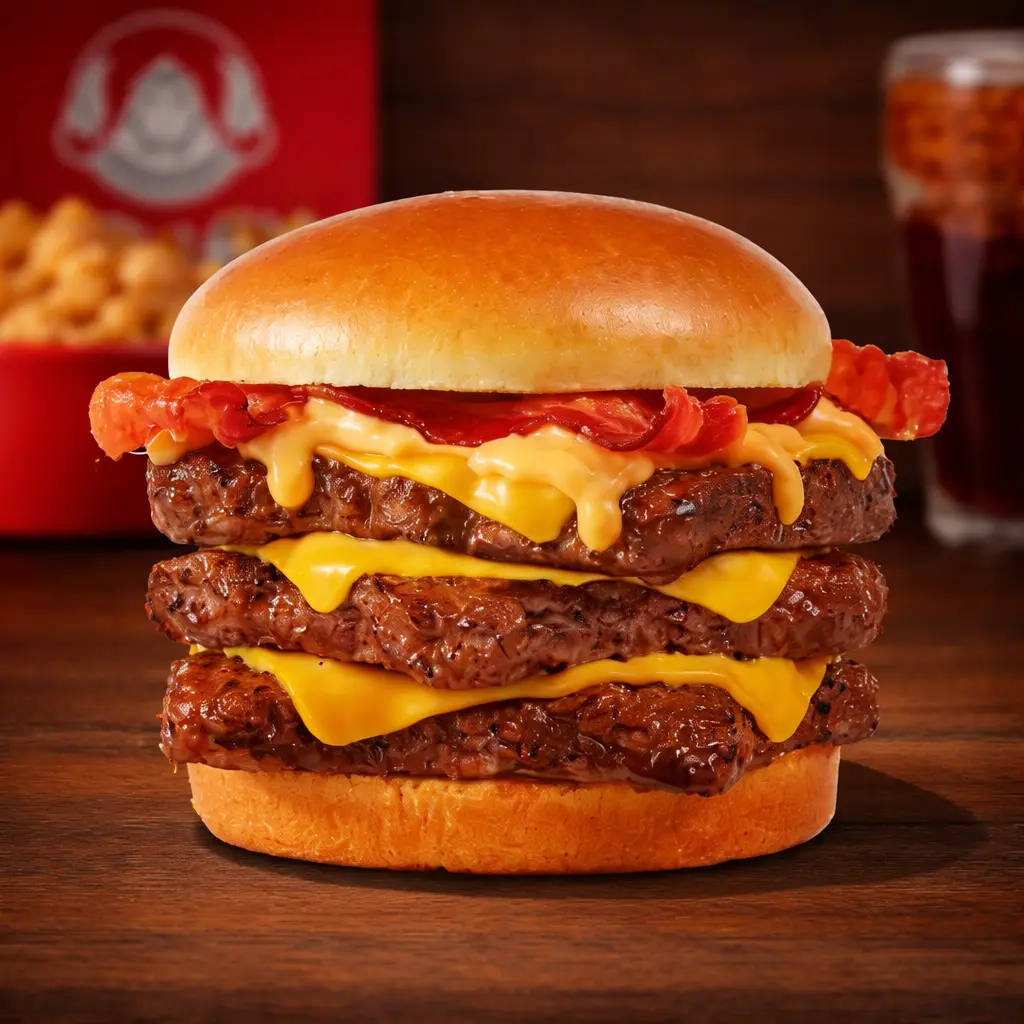 Wendy's Menu with Prices, Calories & Nutrition 2026 26 Cheesy bacon cheese burger triple