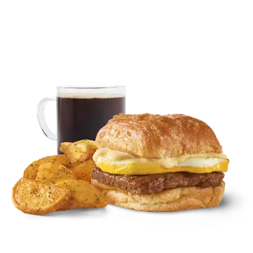 Latest Wendy's Breakfast Menu with Prices (2026) 2 Sausage Egg Swiss Croissant Combo