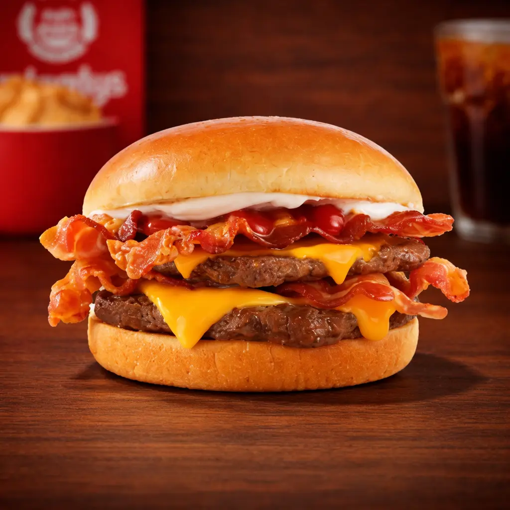 Wendy's Menu with Prices, Calories & Nutrition 2026 20 A Wendy’s Son of Baconator combo with hot fries and a cold drink.